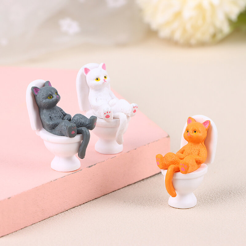 المرحاض سلسلة مصغرة القط تمثال ، لطيف طويل الأمد القط تمثال ، لطيفة المظهر أواني ، مكتب و ديكورات المنزل الإكسسوارات ، 1 قطعة