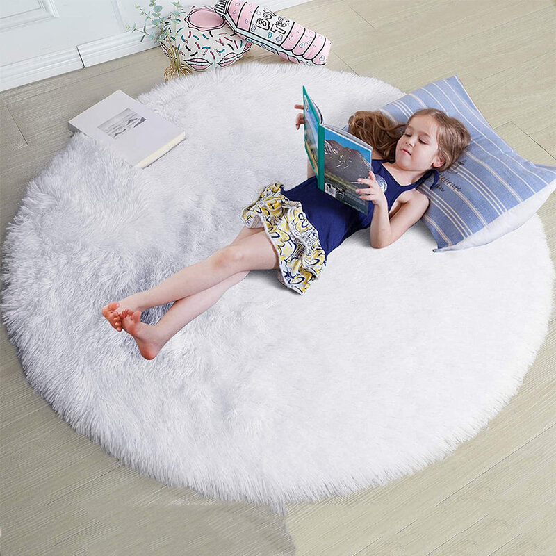 Plüsch runder Teppich weiße Kinder Teppiche für Wohnzimmer Wohnkultur weiches Kind Schlafzimmer Floorplay Matte Baby zimmer flauschigen niedlichen Teppich