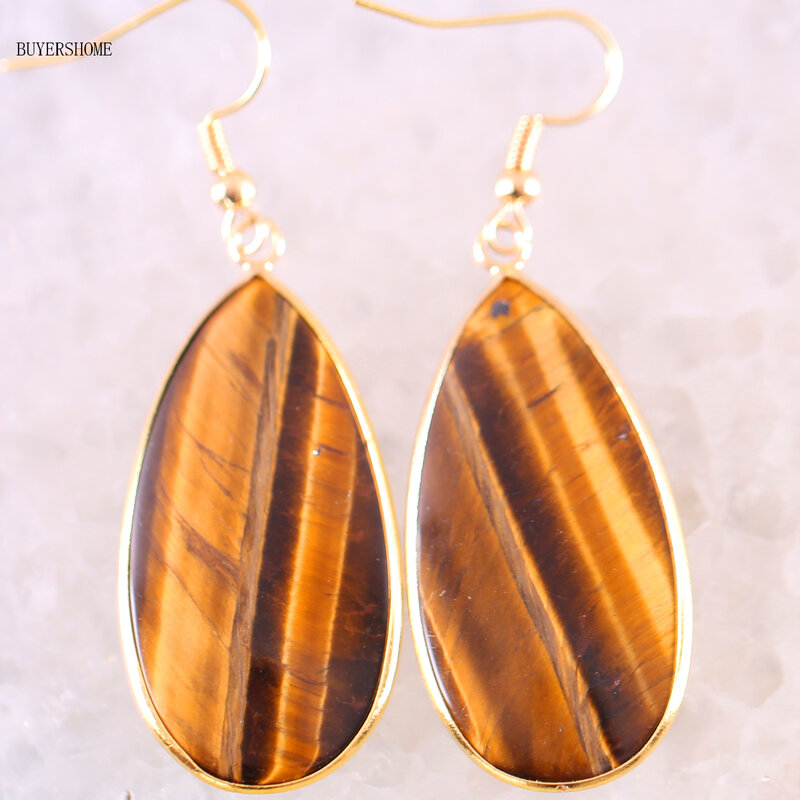 Natural Stone Two-sided Tiger's Eye Dangle Earrings 1Pair