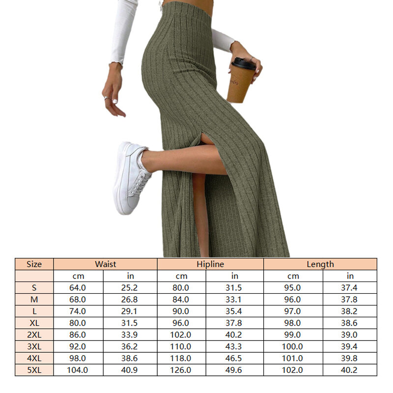 Damska elegancka dzianinowa spódnica z wysokim stanem i rozcięciami po bokach Wiosna Lato Jednolity kolor Seksowna szczupła elastyczna półspódnica Streetwear