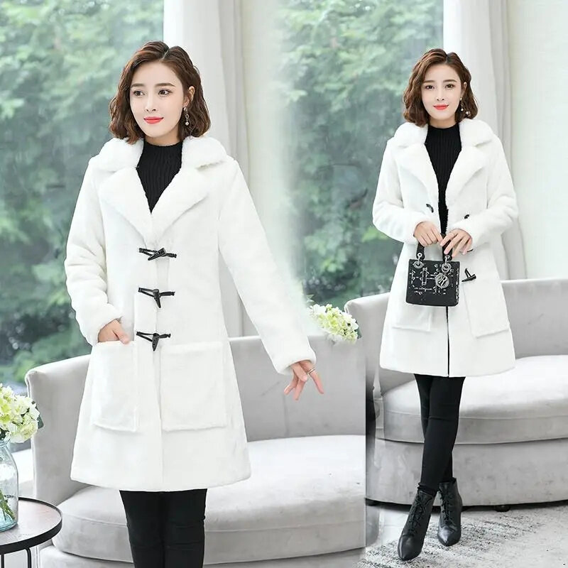 2023 New Autumn and Winter Sheep Cut Fleece Fur Coat for Women Mid length Korean Edition Faux Fox Collar Fur Integrated Faux Fur