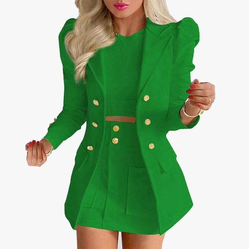 2023 New Fashion Women Clothing Summer Autumn Full Sleeves Blazer Printed Single Breasted Lady Jacket and Mini Skirt Set