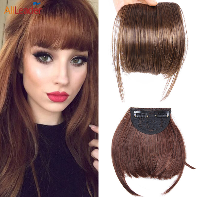 Synthetic Fake Blunt Hair Bangs 2Clips In Hair Extension Neat Front Fake Fringe False Hairpiece For Women Clip In Bangs