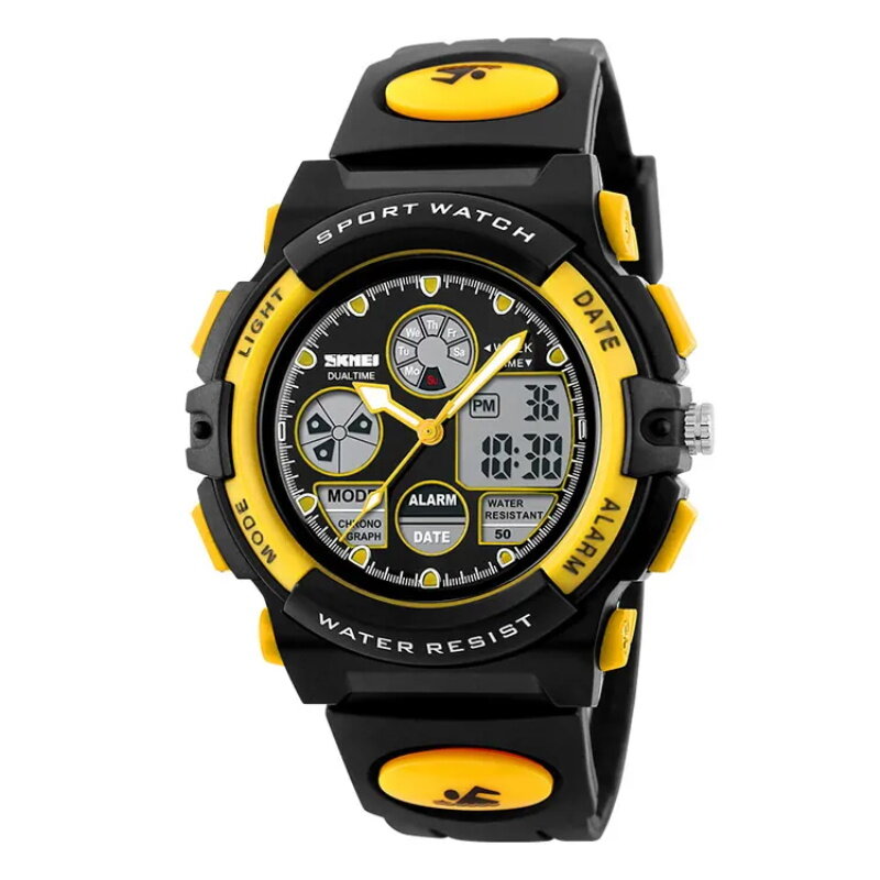 Fashion Multi Function Student Sport Dual Display Watches Waterproof Multiple Time Zone Kids Wristwatch