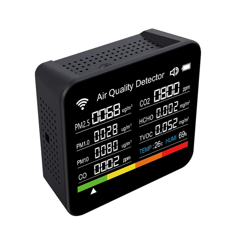 Monitor de calidad del aire interior 14 en 1, probador de calidad del aire, Control por aplicación WiFi, pantalla de 2,8 pulgadas para CO2 CO TVOC HCHO PM2.5 PM1.0 PM10 Temp
