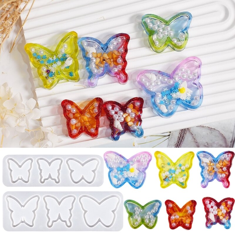 DIY Butterfly Shape Quicksand Pendant Crystal Silicone Mold Keychain Jewelry Ornament Epoxy Shaker Fillings Resin Charm Mould
