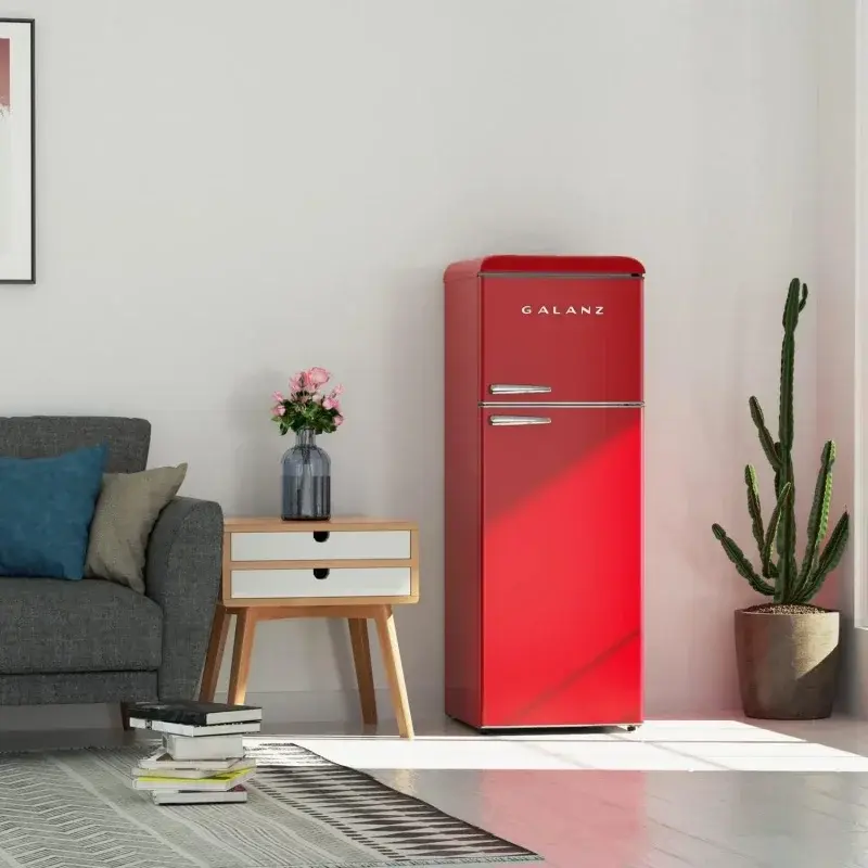 Galanz GLR12TRDEFR Refrigerator, Dual Door Fridge, Adjustable Electrical Thermostat Control with Top Mount Freezer Compartment,