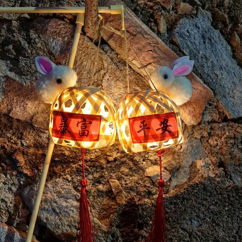 Lampu LED dekorasi Festival buatan tangan, lentera LED cahaya bambu setengah musim gugur gaya China, lentera berpendar dekorasi Festival buatan tangan