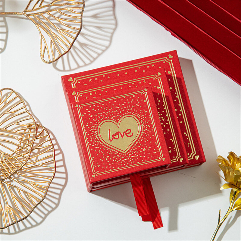 Hari Valentine perhiasan cinta kotak kemasan laci Pull-Out Case cincin anting gelang kalung Organizer hadiah kardus