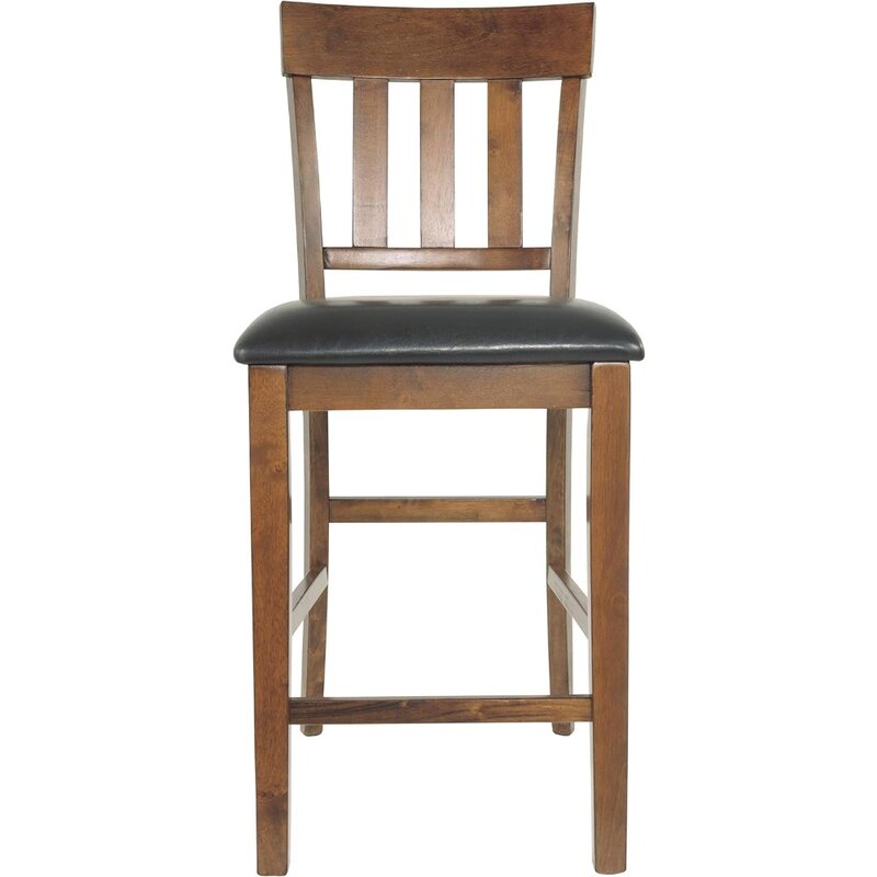 Ralene Traditional 26" Counter Height Faux Leather Seat Barstool, 2 Count, Brown