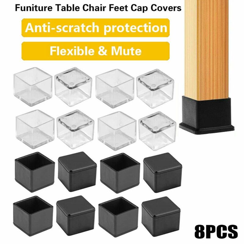8 buah penutup kaki kursi silikon persegi/persegi panjang penutup kaki meja bantalan lantai pelindung kaki furnitur