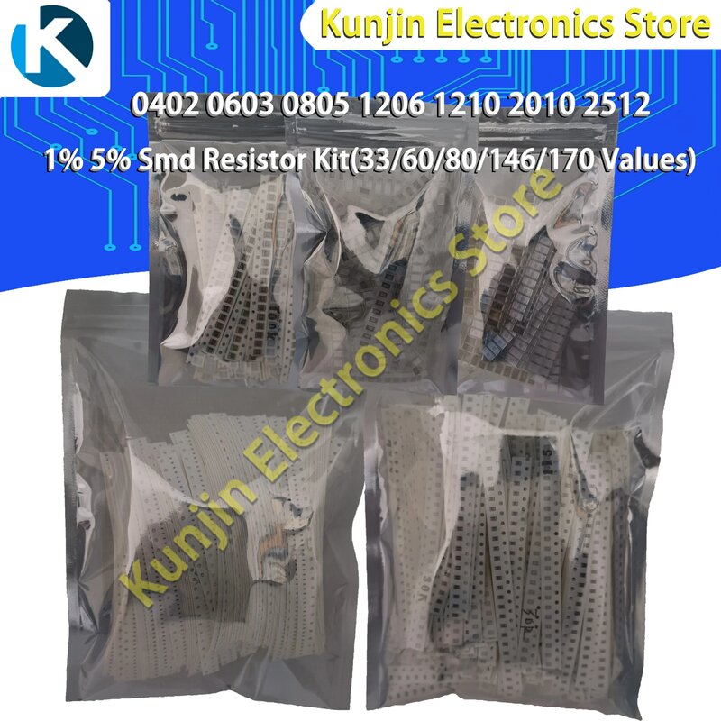 Kit resistore SMD, 0402,0603,0805,1206,1210,2512,0 ohm - 10M ohm,1%,5%, Kit assortito