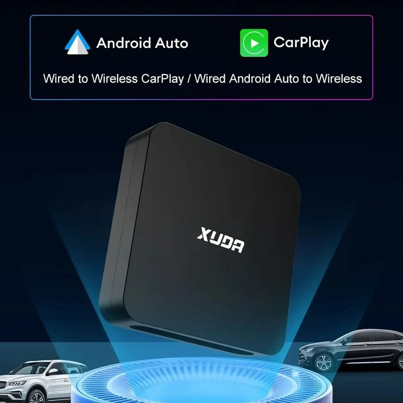 XUDA adaptor nirkabel Android CarPlay nirkabel Spotify untuk Mazda Toyota Mercedes Peugeot Volvo 2 dalam 1 kotak mendukung Netflix