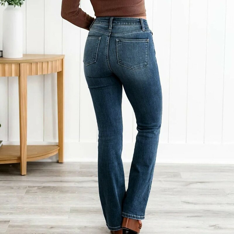 Ladies Fashion Large Size Loose High Elastic Slim Fitting Micro-Flared Jeans Pants Stretchy Classic Casual Denim For Women