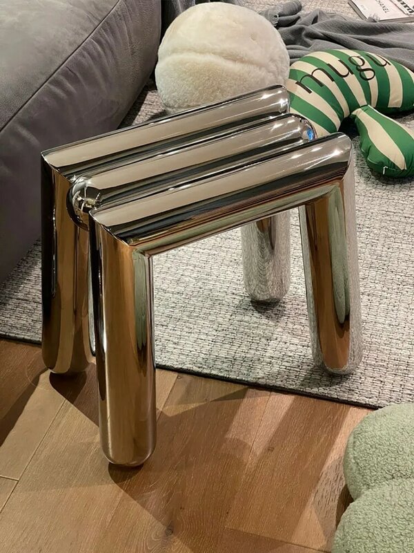 Furniture Stainless Steel Shoes Stool Mobile Living Room Shelf Tea Table Hallway Low Stools Bedroom Makeup Chair Customized