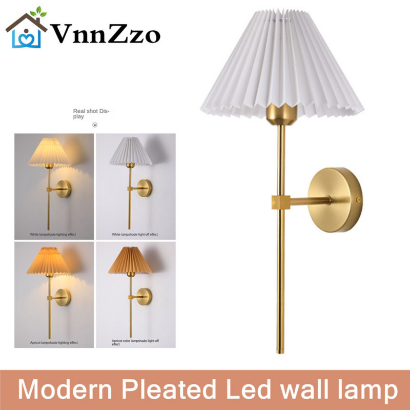 Vnnzzo plissado moderno conduziu a lâmpada de parede sala estar estudo decoração da casa em pé luz nordic quarto lâmpada cabeceira iluminação interior