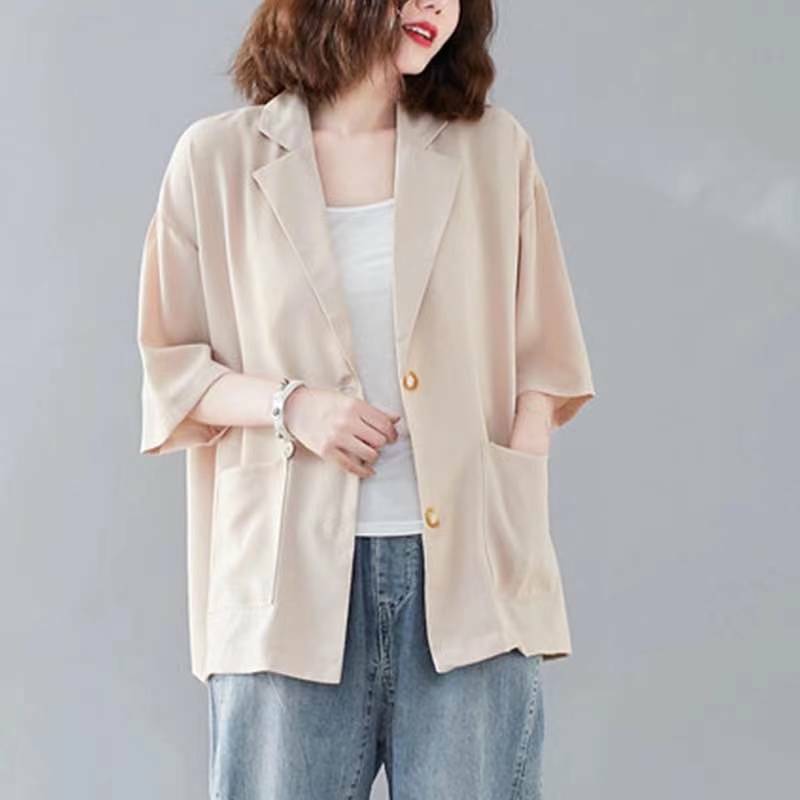 2024 neue Sommer minimalist ische Pendeln lässig faulen Stil übergroße Mode vielseitige Mittel ärmel Anzug Jacke Damen bekleidung