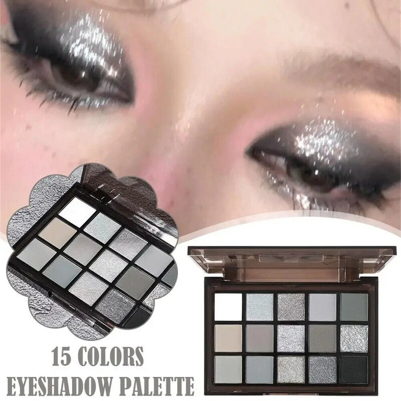 15 Color Eyeshadow Palette Black Smokey Palette Matte Glitter Shadow Makeup High Pigmented Waterproof Eye Shimmer C7R4