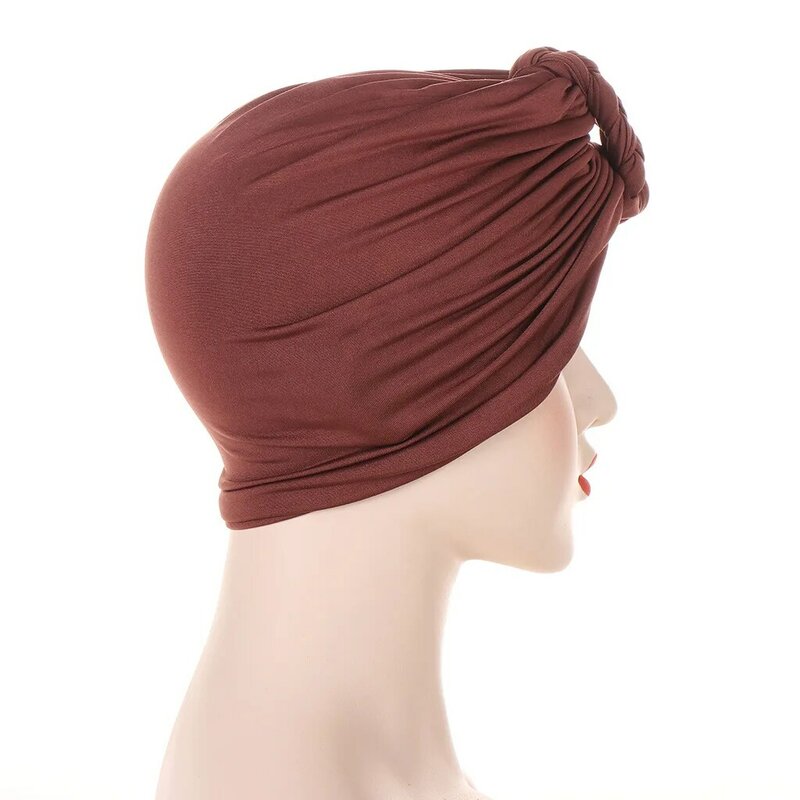 Trendy Braid Turban Caps for Women Plain Color Muslim Hijab Scarf India African Head Wraps Turbante Mujer Headscarf Bonnet