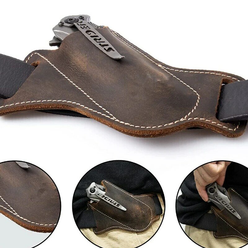 NEW 1pc Sheath Cover Pants Protector Bag Cowhide Fold Knife Leather Sheath Scabbard Straight Pocket Knife Cover Bag Outdoor Tool