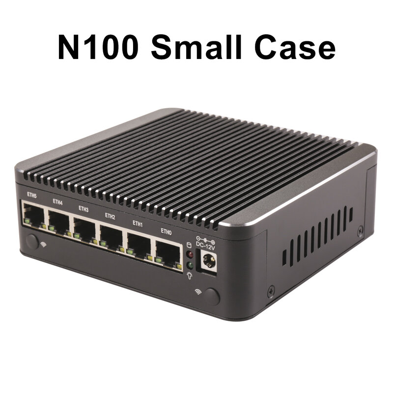 Firewall Mini PC 12 Gen Intel N100 2.5G Router lembut 6x i226-V LAN 1 * RJ45 COM industri tanpa kipas Barebone PC pendingin efisien