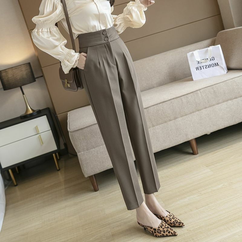 Spring Summer Autumn Women's High Waist Suit Pant Korean Office Lady Graceful Joker Work Tailored Trousers Ankle-Length Pants