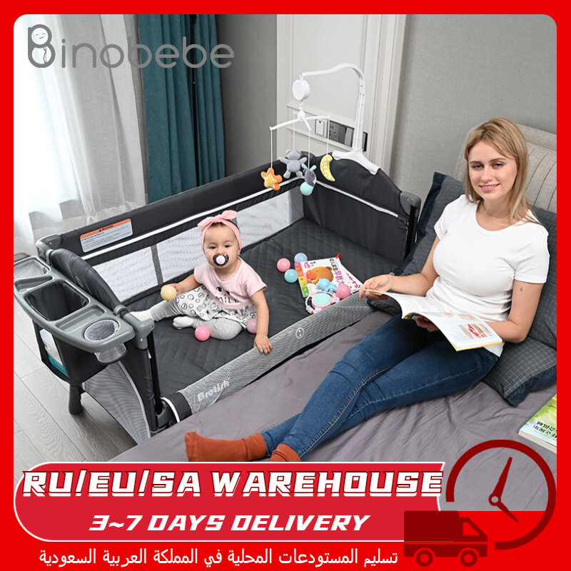 Multifunctional Baby Crib Foldable Baby Bed With Diaper Table Cradle Rocker Travel Game Bed Portable Baby Crib For 0-6 Years Old