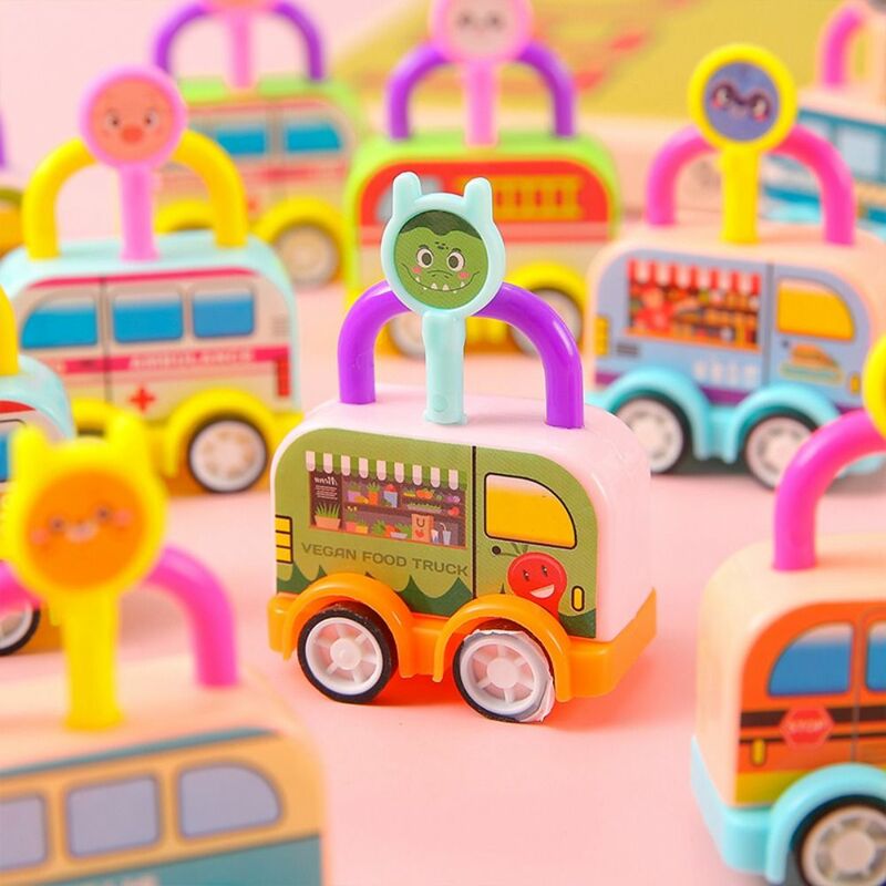Random Color DIY Puzzle Car Toys Safety Bus Early Educational Key Matching Toy Lock Key Lock Head Car Toddlers
