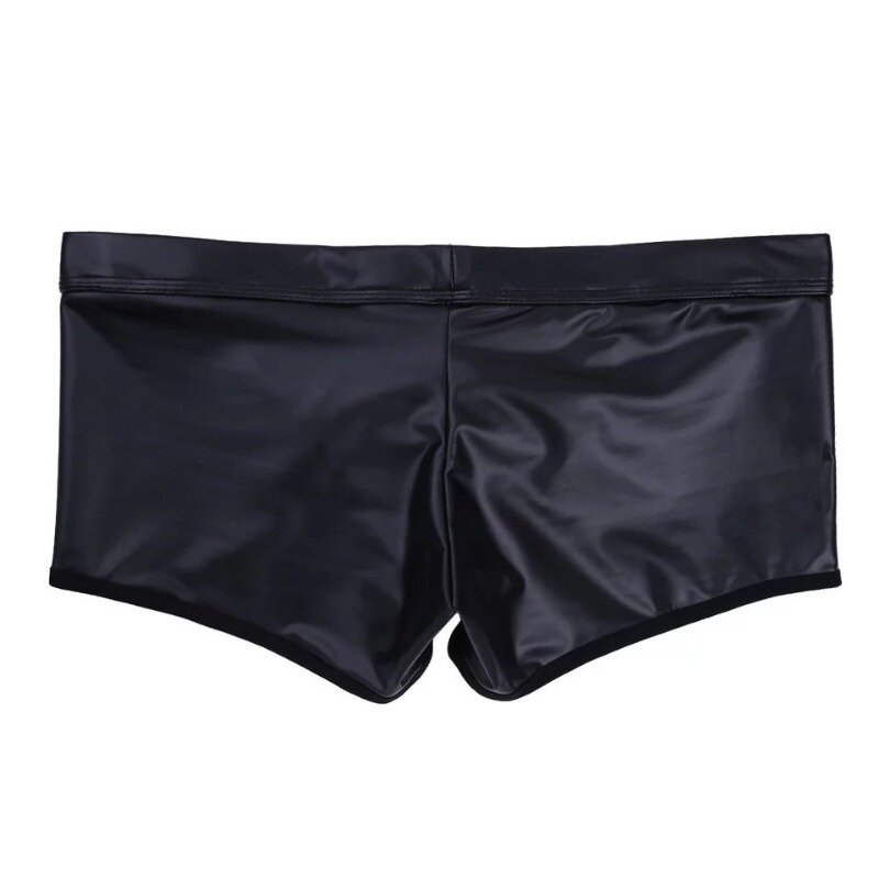 Pu Leather Boxer Trunks Men Front Hollow Out Underwear Bulge Pouch mutande Soft Boxer Shorts Lingerie mutandine maschili
