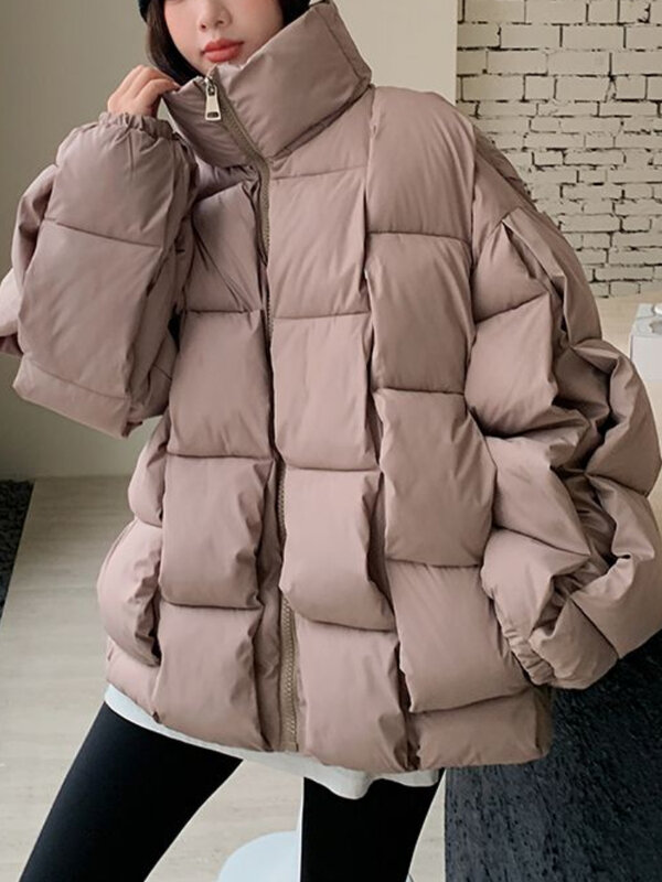 Winter Jacket for Women Three-dimensional Plaid Woven Fashion Coat Solid High Street Warm and Thick 2023 Winter New Down Jacket