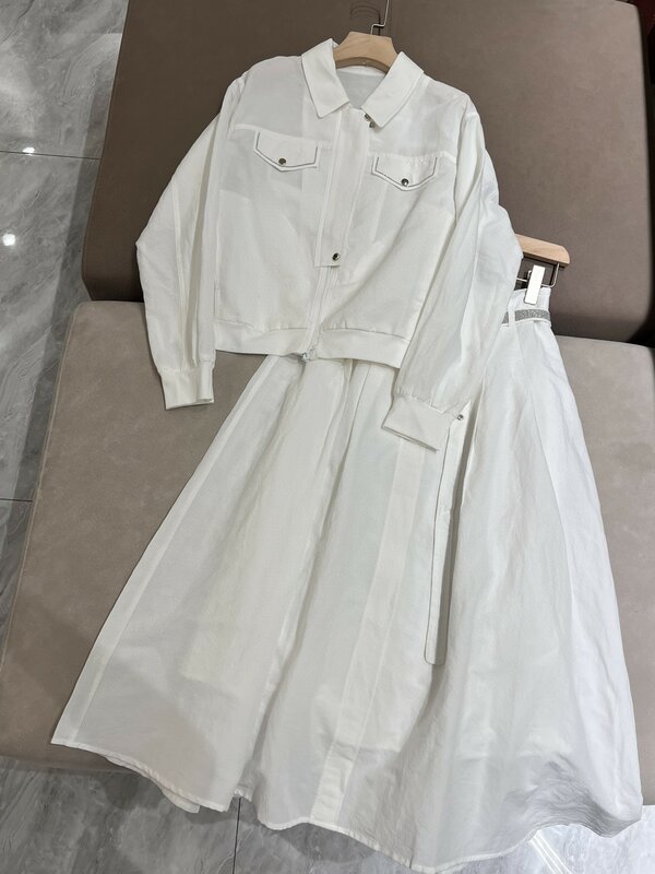 Summer casual solid color thin cotton skirt suit