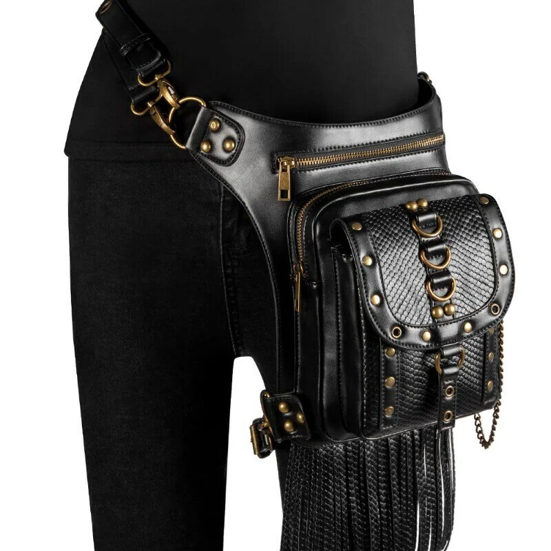 Chihage tas pinggang gaya Euramerican Y2K wanita, tas bahu kepribadian Vintage Steampunk kapasitas besar selempang