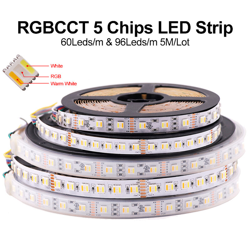 5M RGBCCT 5 In1แถบไฟ LED Light DC12V 24V 6pin 5050 RGB + W + WW RGBW RGBWW ยืดหยุ่น LED 30/60/96Leds กันน้ำไฟเส้น LED