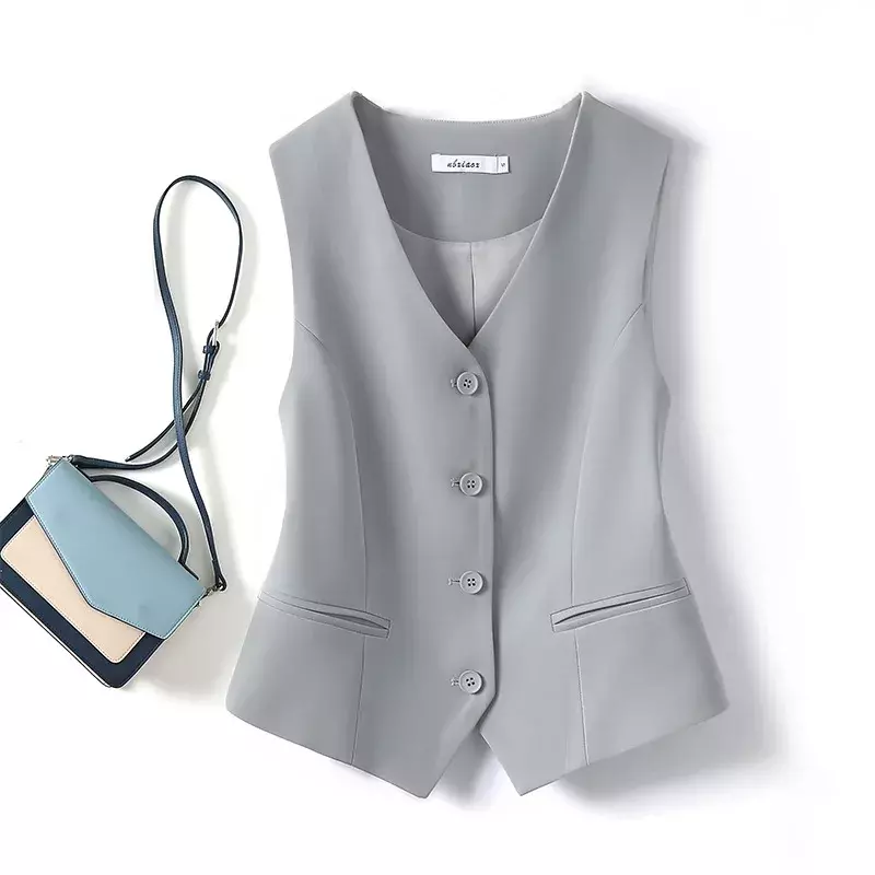 Costume gris clair pour femmes, 1 pièce, en coton, formel, bureau, dame, affaires, gilet, fille élégante, fibre manteau, robe de Rh