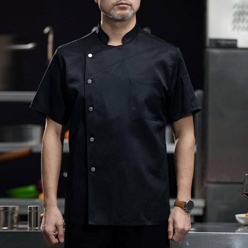 Chef Uniform Single-breasted Short Sleeve Chef Shirt Breathable Bakery Restaurant Kicthen Cook Shirt Catering Service Jacket