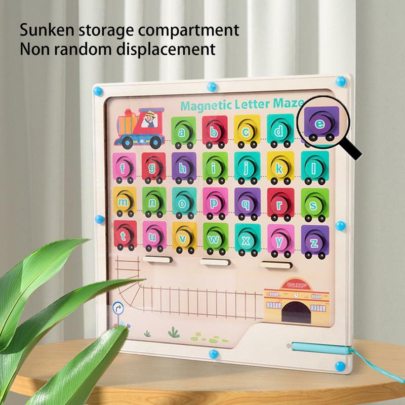 Magnetic Alphabet Maze Wooden Letter Puzzle Maze Board Alphabet Color Sorting Educational Toys Magnetic Maze Toy Sorting