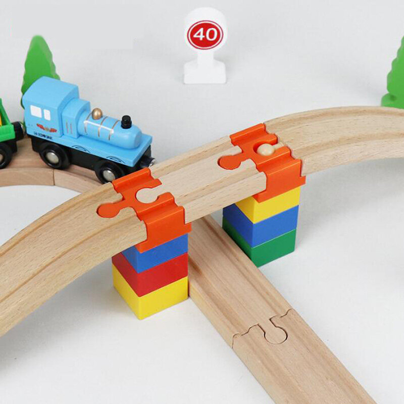 Aksesori jalur kereta kayu, 5 buah konektor jalur plastik untuk jalur kereta kayu, adaptor jalur kereta kayu