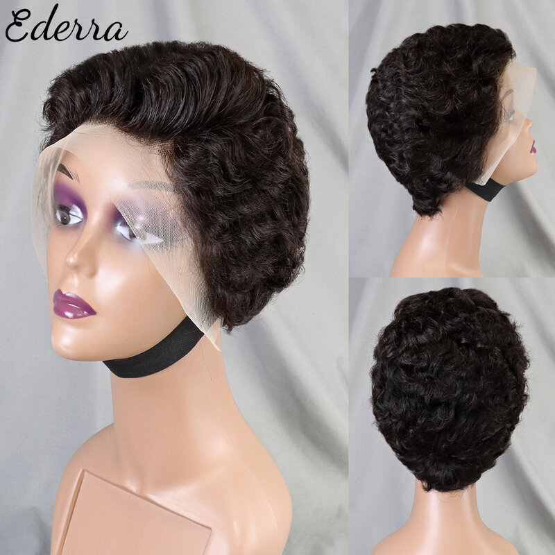 Peruka z kręconymi 100% z ludzkich włosów 13x4 peruka z krótkim bobem fryzura Pixie naturalny kolor peruki z przodu z ludzkich włosów dla czarnych kobiet