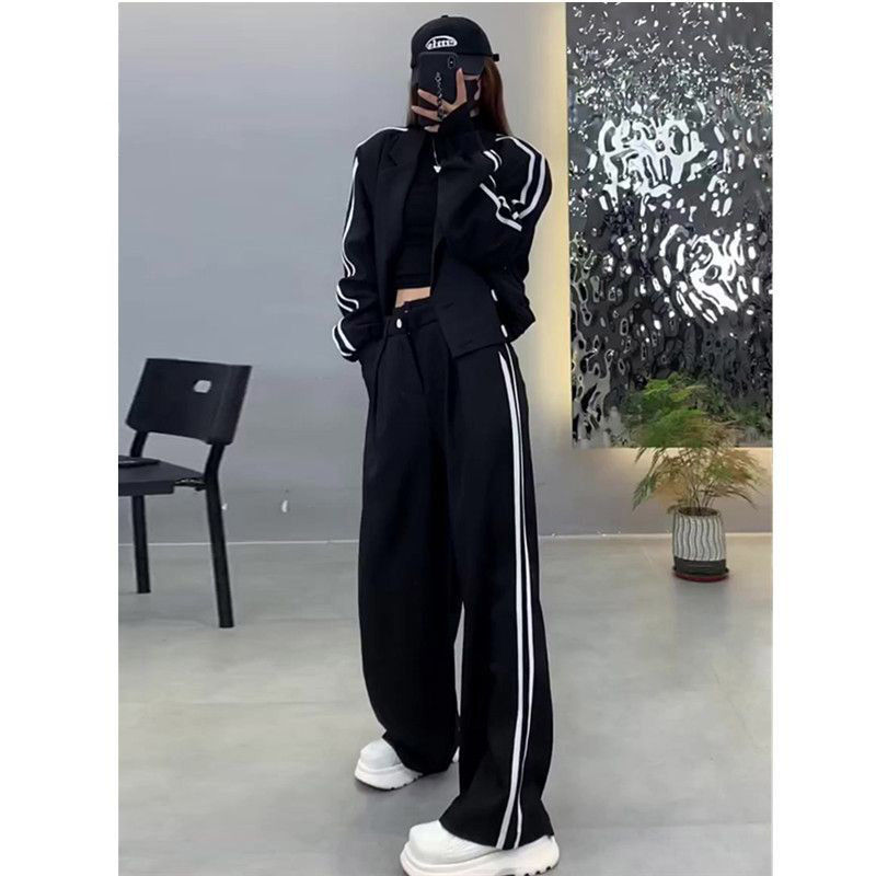 Fashion Set for Women's Autumn and Winter New Thickened Suit Jacket High Waisted Slimming Wide Leg Pants Two-piece Set
