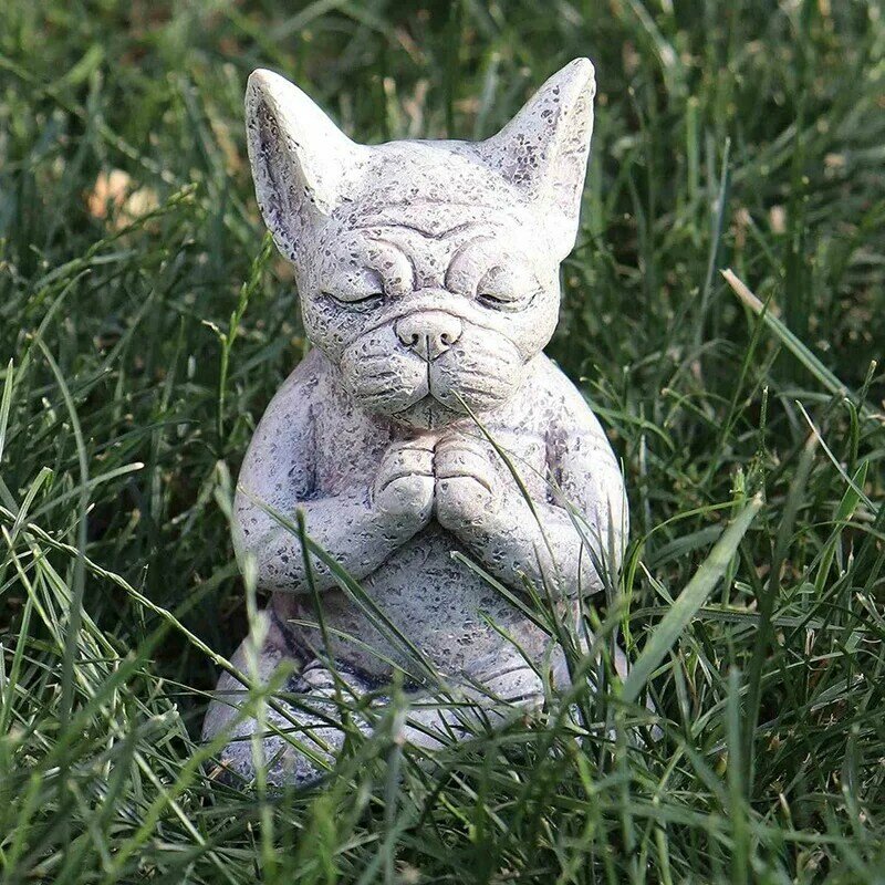 Bulldog francese meditando statua meditando Bulldog ornamento in resina, ornamento Bulldog Yoga