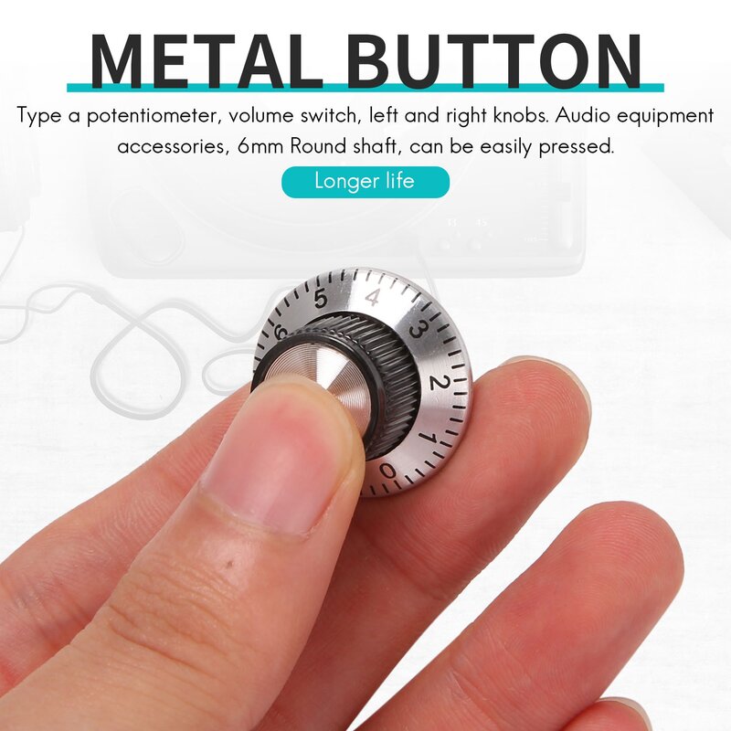 Potenciômetro potenciômetro, botão de metal com plataforma giratória para eixo de 6mm 0-9