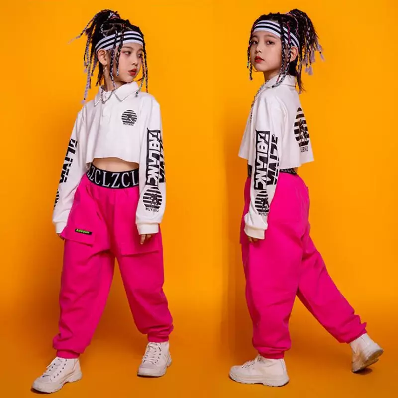 Kids Performance Hiphop Danskleding Sweatshirt Crop Tops Roze Broek Meisjes Drumconcert Jazz Dance Kostuum Kleding Kleding