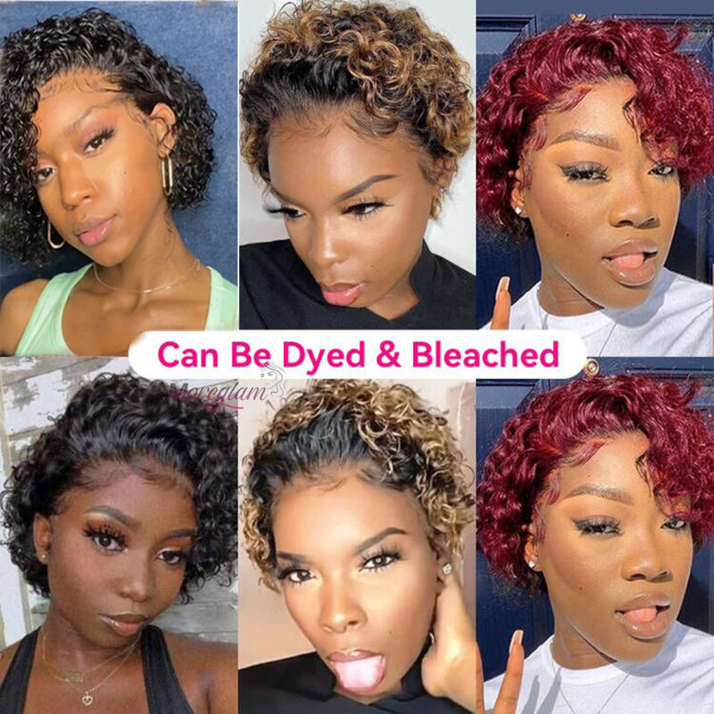 Pixie Cut Wig for Black Women Preplucked 13x1 Lace Part Water Wave Wigs Peruvian Short Curly Lace Frontal Bouncy Human Hair Wigs