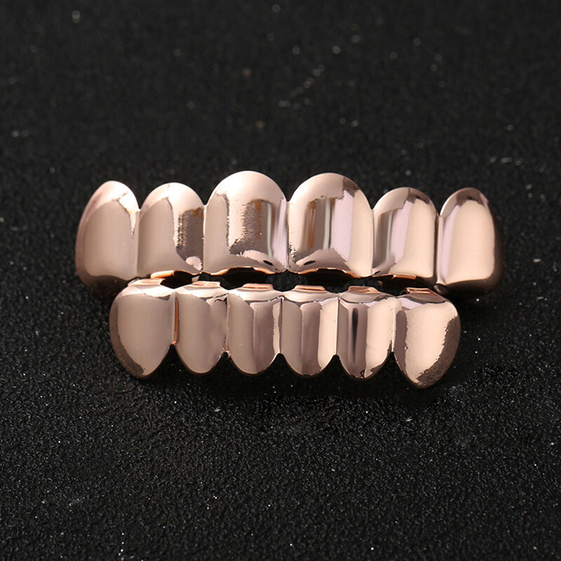 Classic Fashion 6/6 Teeth Grillz Hip Hop 14K Gold Plated Tooth Caps Decor Braces Dental Grills For Women Men Jewelry
