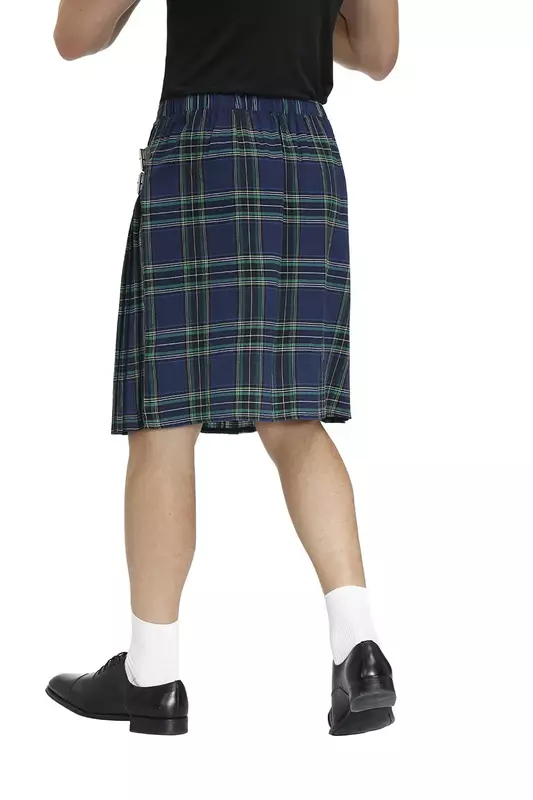Men Scotland Kilt Traditional Plaid Belt Pleated Bilateral Chain Gothic Punk Hip-hop Avant Garde Scottish Tartan Pants Skirts