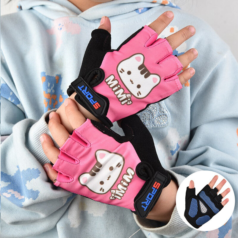 Nieuwe Kinderen Half Vinger Handschoenen Ademende Fietshandschoenen Anti-Sweat Anti-Shock Anti-Slip Slijtvaste Sport Fiets Handschoenen