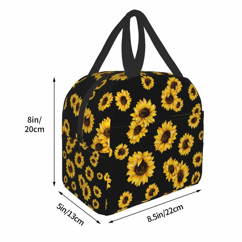 女性用の等温ひまわりランチバッグ,デイジーと花柄のランチボックス,学校用のポータブルピクニックバッグ