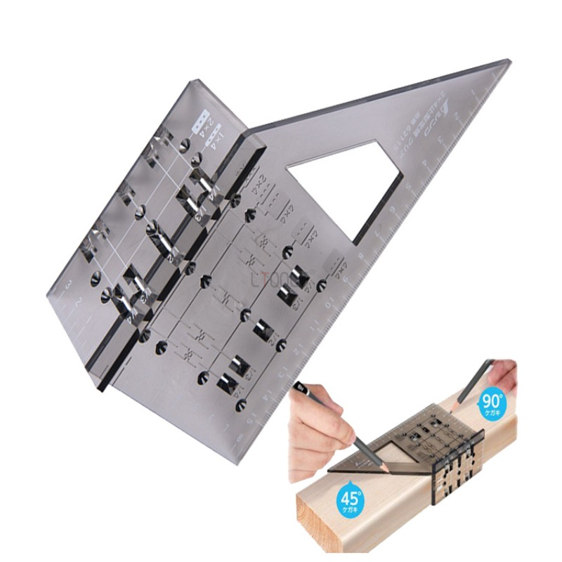 Carpintaria Medidor Régua com Carpenter Lápis, 3D Mitre Angle Measuring, Praça Medida Ferramenta, Novo, 2x4, 45 graus e 90 graus