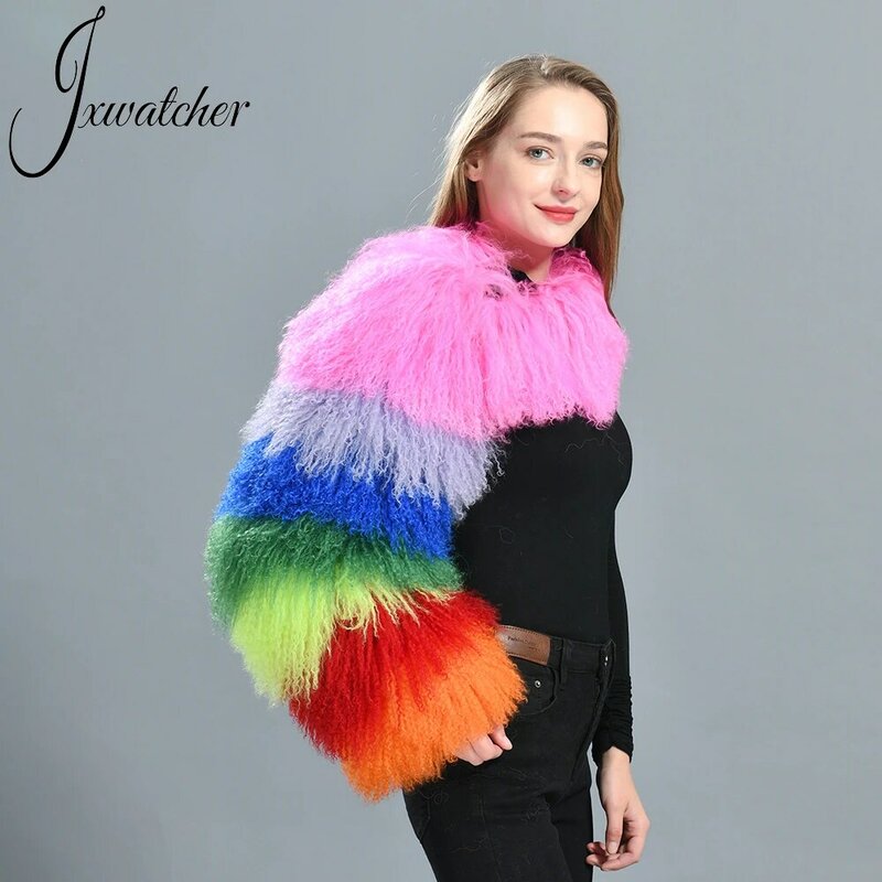 Jxwater-女性のための本物のmongolianの毛皮の袖,長いシープスキンの人工毛,シングルスリーブのコート,秋冬の暖かい女性,自然な毛皮のアウター