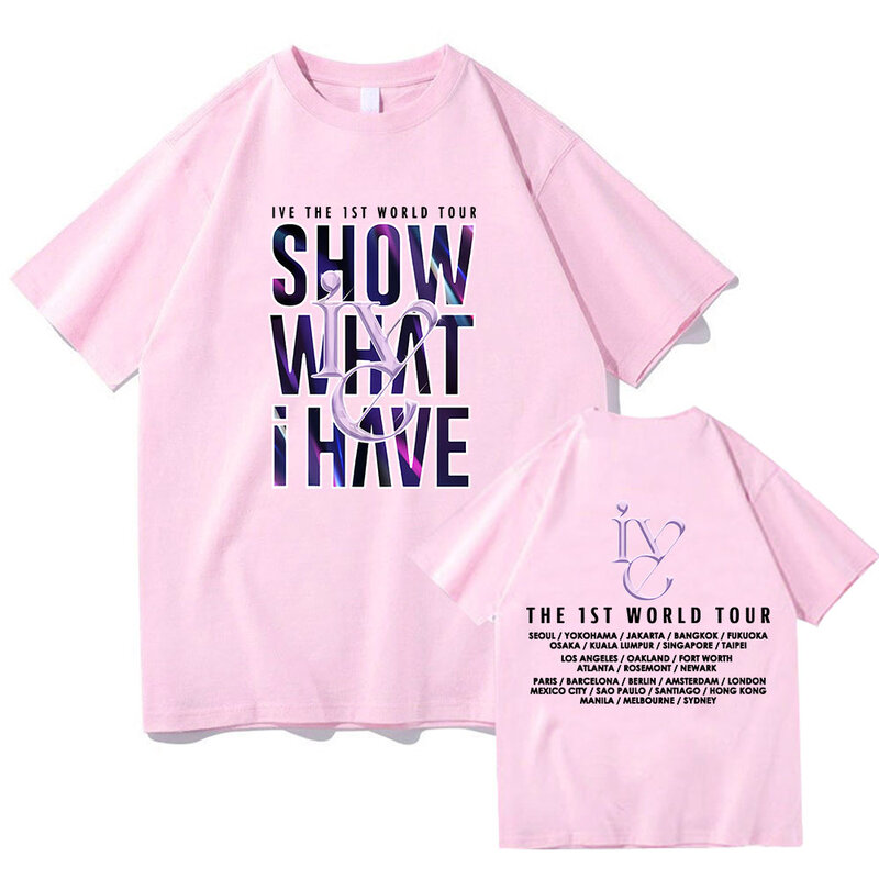Ive De Eerste Wereldtournee T-Shirts Kpop Meisjes Band Grafische Print T-Shirt Met Korte Mouwen Katoenen Dames/Heren Tshirt Koreaanse Stijl T-Shirt
